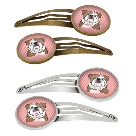 CAROLINES TREASURES Carolines Treasures BB1219HCS4 Checkerboard Pink English Bulldog Barrettes Hair Clips; Set of 4 BB1219HCS4